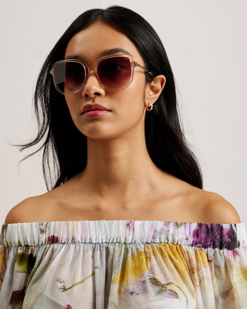 DASHAN-Swimwear-It's all in the details: Beach cover up All-over floral print Elasticated off the shoulder neckline Cropped ballon sleeves Frilled drop back hem Floaty fit Semi sheer material May is 5'8.5" / 1.74m and wears a size S- Ted Baker Romania